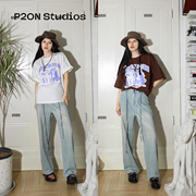 P2ON Studios 猫咪复古T恤+系绳牛仔裤
