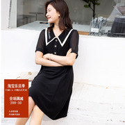 法式气质连衣裙黑色夏季裙子大码黑白双层方领减龄高端衬衫裙短袖