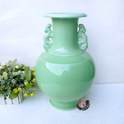 景德镇高档龙泉青瓷花瓶古典花，插花器纯色，青釉瓶双耳龙