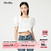 Mixblu白色泡泡袖衬衫女2024夏季设计感时尚褶皱别致短款上衣