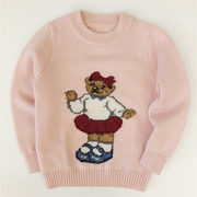 粉色小熊儿童纯羊绒衫毛衣女童针织衫圆领套头毛衫宝宝亲子打底衫