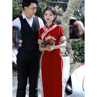 旗袍敬酒服新娘红色，结婚2023回门便装，改良订婚礼服裙女新中式