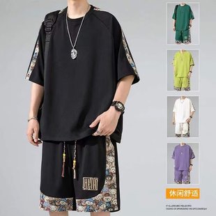 夏季中国风套装男宽松时尚帅气搭配潮牌短袖t恤短裤两件套潮