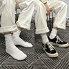 秋冬季 纯棉日系ins潮男士纯色运动堆堆长筒长袜白色中筒袜子女生