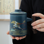 陶瓷茶杯高档个人专用办公杯茶水分离泡茶杯带盖送礼佳品礼盒装