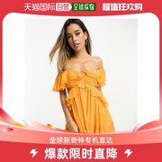 香港直邮潮奢 ASOS 女士设计皱褶剪口露肩迷你橙色连衣裙