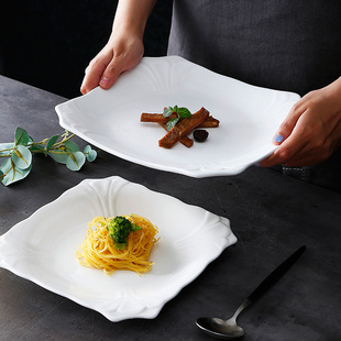 创意牛排盘子纯白西餐盘方盘家用陶瓷，平盘点心碟酒店西式餐具浅盘