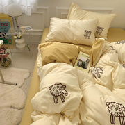 北欧日式简约学生宿舍1.8米床上用品三件套卡通风床单被套四件套4