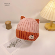 婴儿帽子宝宝秋冬季可爱针织帽，婴幼儿童冬天加厚保暖毛线帽套头帽