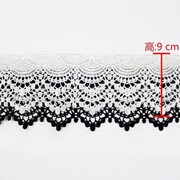 窗帘黑白色水溶花蕾丝布料裙子花边下摆镂空棉线刺绣辅料面。