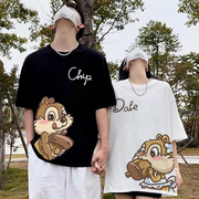 奇奇蒂蒂联名短袖迪士尼周边情侣t恤一男一女卡通大印花夏季衣服
