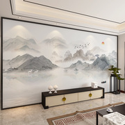 新中式电视背景墙壁纸画山水墨画墙纸客厅卧室，大气墙布影视墙壁布