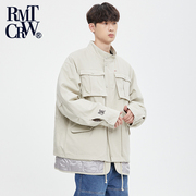 ROMANTICCROWN秋冬韩版个性时尚纯色立领假两件工装风外套