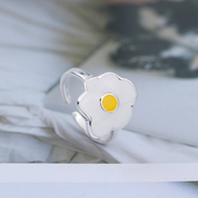 创意个性S925纯银花朵指环可爱鸡蛋花戒指少女开口戒甜美百搭饰品