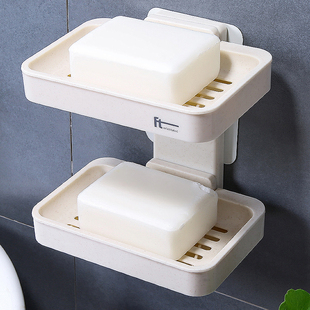 北欧大号肥皂盒浴室双层个性，可爱香皂置物架吸盘壁挂式免打孔沥水