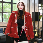 点点yesjing原创设计2020年加厚红色毛呢外套，小个子短款女士