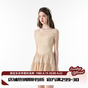 段小薇(段小薇)同款ecoday芭蕾风纯欲一字，肩连衣裙法式高级收腰蓬蓬裙