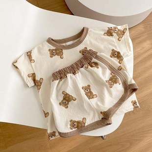 夏季韩版宝宝短袖短裤两件套中小童男女宝宝家居服透气套装