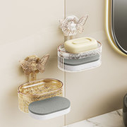 家用肥皂盒多功能置物架蝴蝶吸盘免打孔卫生间墙上厨房双层沥水架