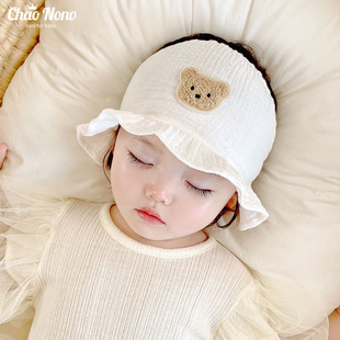 夏季薄款婴儿纱布帽子纯棉男女，宝宝护囟门帽，可爱新生儿胎帽遮阳帽