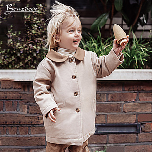 韩国benzdeer23秋冬季男女童欧美风娃娃领风衣，外套大衣上衣