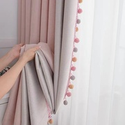 儿童房窗帘粉色女孩遮光简约2023年卧室飘窗北欧拼接蓝色棉麻