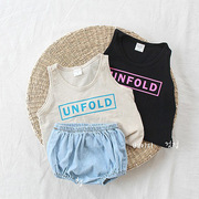ins韩版婴幼童夏装时尚，洋气休闲套装字母无袖，背心短裤两件套