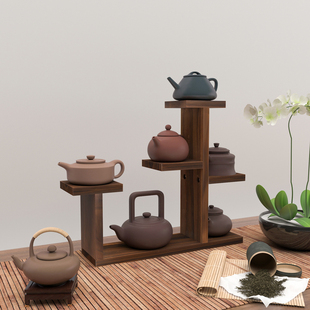 桌面茶杯架小型桌上博古架实木，紫砂壶茶具茶宠茶叶罐，收纳置物架子