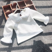 婴儿打底衣女宝宝T恤娃娃领翻领上衣 白色纯棉女孩纯色秋冬打底衫