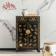 新中式鞋柜描金家具彩绘门厅，装饰实木手绘蝴蝶入户柜，整装明清古典