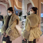 欧货天使之翼2024冬季韩版时尚羽绒服女大毛领，中长款加厚外套