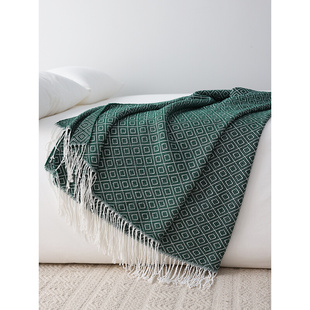 美式长款床尾搭巾床旗简约风线毯，沙发装饰休闲毯针织毯桔色样板房