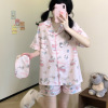 粉色hellokitty少女冰丝夏季娃娃领睡衣短袖短裤套装可外穿家居服