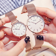 guou古欧时尚潮流石英手表，简约大表盘复古风钢带对表情侣