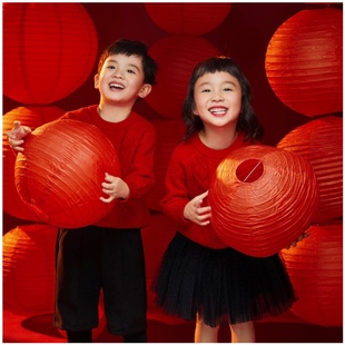 儿童新年春节摄影中国风，拍照道具红灯笼，装饰摆件古装拍摄折叠灯笼