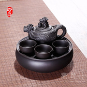 竹官紫砂壶功夫茶具整套小型家用茶壶圆形茶盘套装茶杯办公茶具