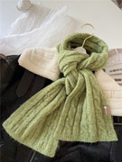 纯色基础款麻花小围巾学生复古韩版绿色秋冬氛围感毛线针织围脖女