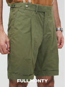 FULL MONTY男士商务休闲裤绿色直筒纯棉翻边薄款短裤夏季五分裤子