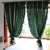 中古美式轻奢高档墨绿棉麻客厅卧室窗帘挂钩式遮光复古落