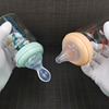 婴儿宽口径晶钻玻璃奶瓶180ml带硅胶勺子一体式小宝宝喂水防胀气