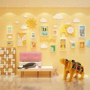 幼儿园儿童房装饰实木相框组合钟表相片墙动漫卡通照片墙宝宝创意