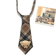 送一小熊领带女免打短棕色咖色菱格纹休闲可爱学院风自制手工