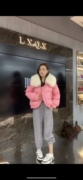 欧洲站流行前线狐狸毛领，玫粉色羽绒服，女短款2023年冬季外套