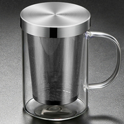 大容量不锈钢玻璃茶杯干部杯，透明把手办公室茶水分离过滤泡茶杯子