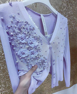 高定仙女香芋紫色立体满身，水钻雪纺花朵薄款防晒衫，空调披肩开衫