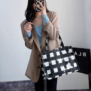 帆布包包女2022大容量水墨黑白格电脑包手提包小众设计托特包