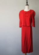 vintage小众古着复古日本制红色，连衣裙羊毛质感修身气质