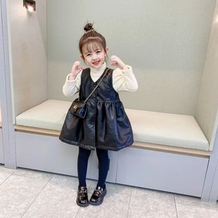 韩系女童皮裙连衣裙洋气宝宝加厚背心裙秋冬装公主裙3-8岁