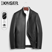 kaiser凯撒头层山羊皮衣外套，男真皮羽绒服，可脱卸立领短款夹克冬