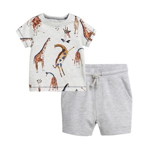 男童套装夏装儿童短袖，t恤短裤夏季宝宝，长颈鹿印花纯棉上衣休闲裤